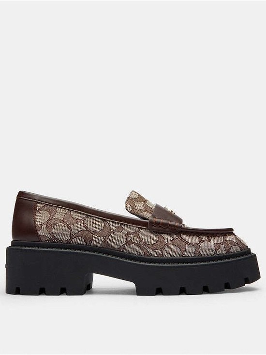 Coach Shoes - Coach Brown Signature Canvas Penny Loafer with Black Lug Sole